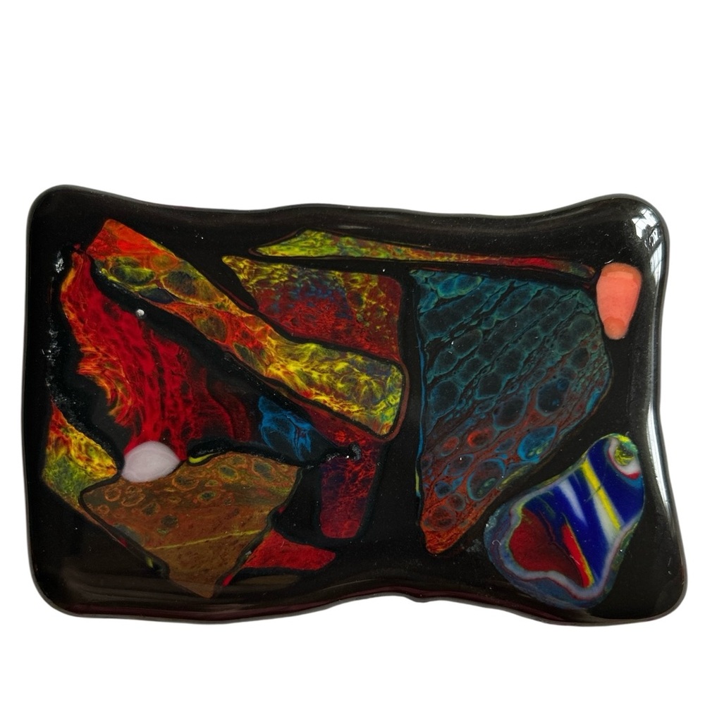 Hand painted Glazed Resin Abstract Slate Black Belt Buckle Artisan Made Retro